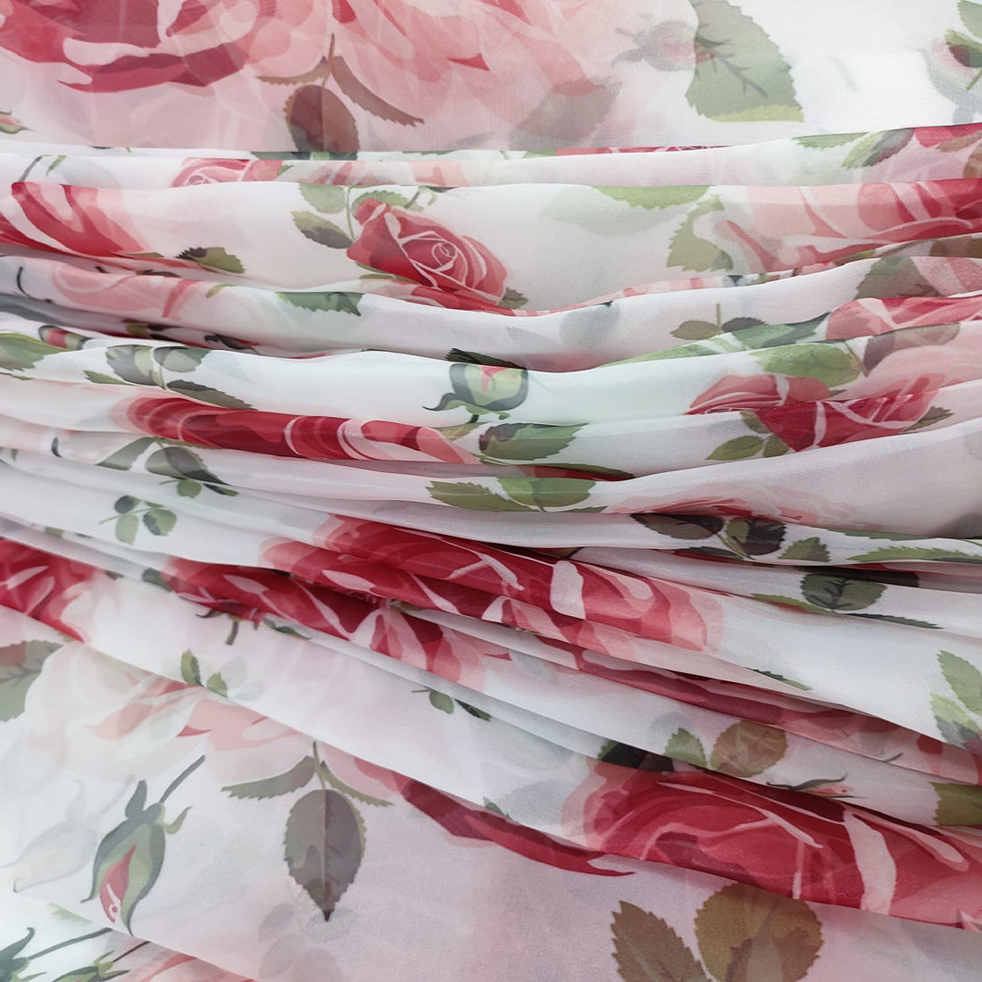 Pink Rose In White Base Print On Organza-ORPA31