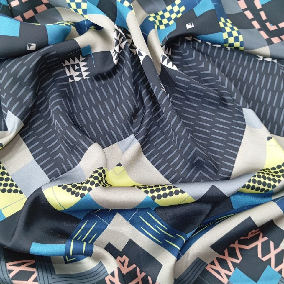 Multi Colour Chevron Print On Korean Satin-KSPL17