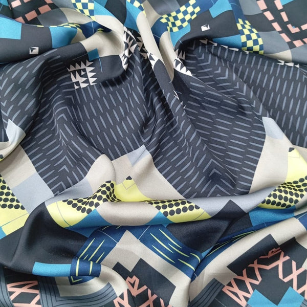 Multi Colour Chevron Print On Korean Satin-KSPL17