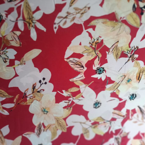 Red Base Floral Japanese Jacquard Print (JJ04)