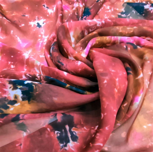 Aztech Red Base Print On Silk Chiffon-SCPS110