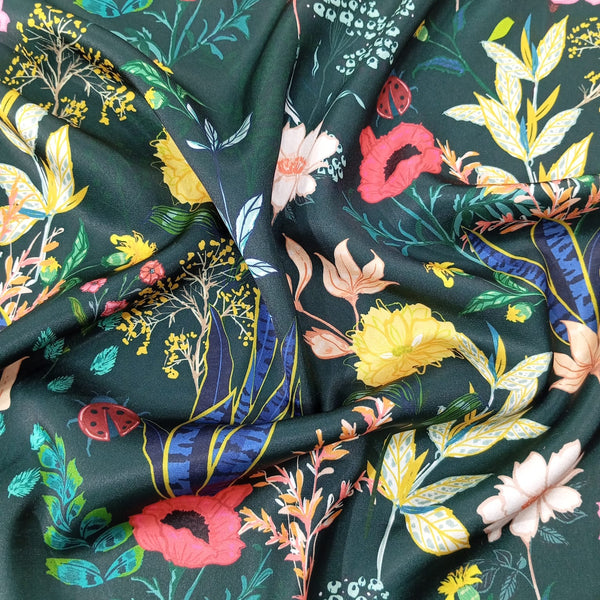 Black Base Garden Print On Korean Satin KSPL38