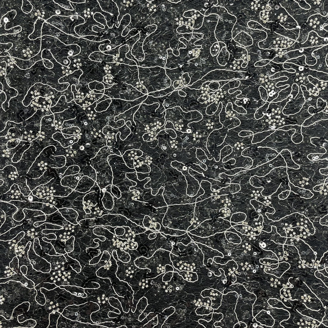 Black Silver Beaded French Lace