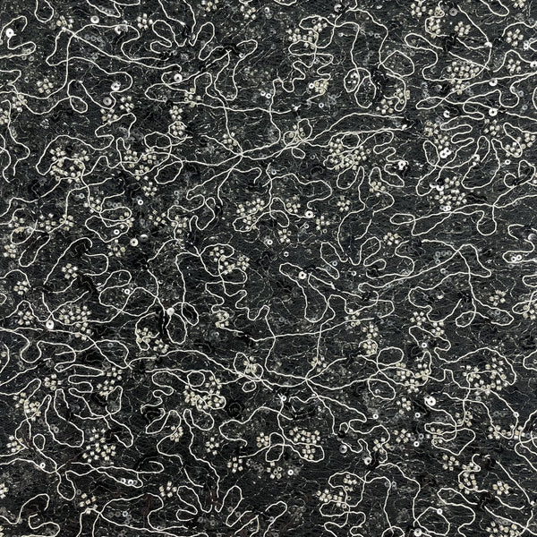 Black Silver Beaded French Lace