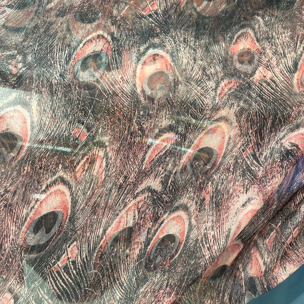 Peacock Fur Print On Flat Chiffon FCPS298