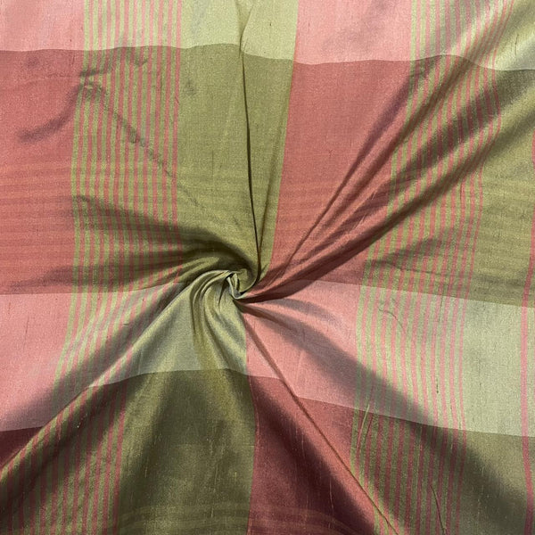 Dupion Silk -Red & Olive -Check