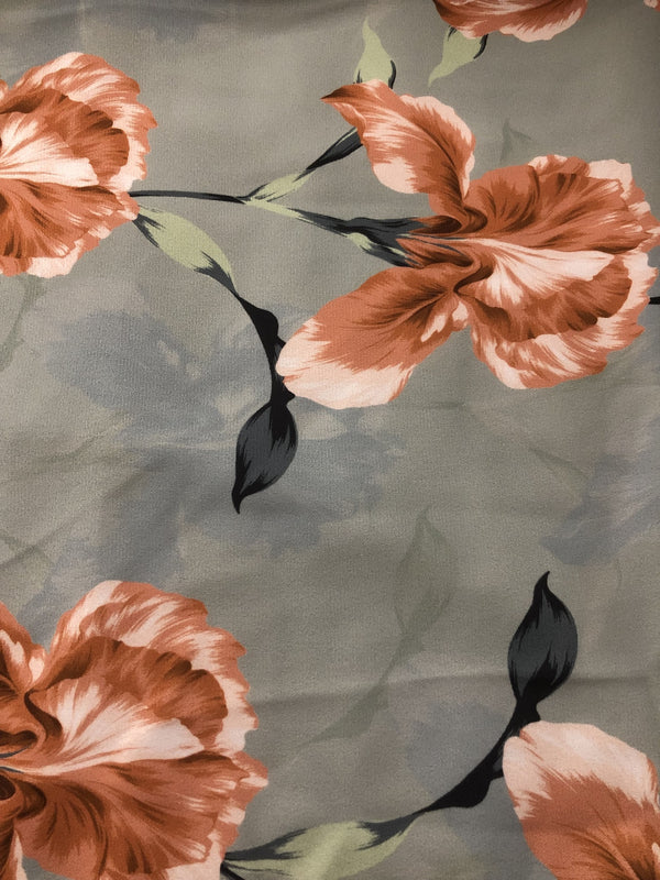 Royal Georgette Coral Flower Print On Royal Georgette RGPB13