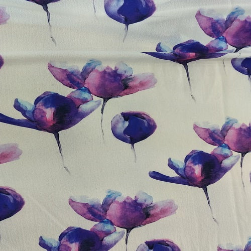 Flying Tulips (Purple) Print On Snake Crepe SCPS11