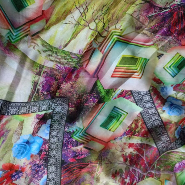 Multicolor Eye Print On Korean Satin KSPS51