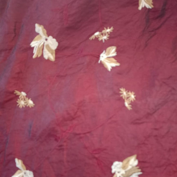 Red Base Flower Prints On Embroidered Taffeta ETPS07