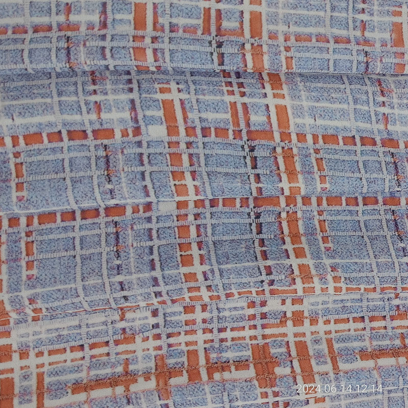 Blue Check Print On Royal Georgette RGPB110