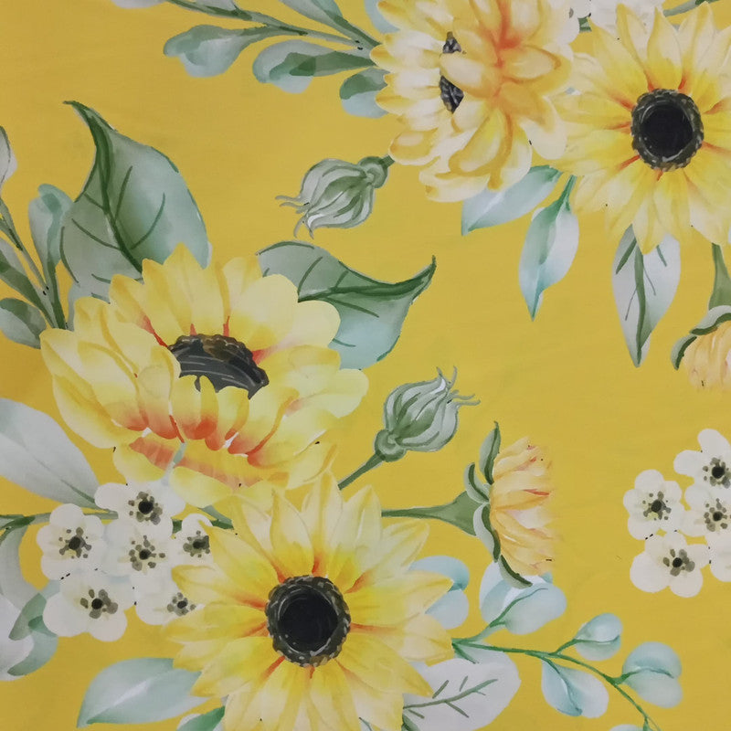 Sun Flower Print On Korean Satin KSPA13