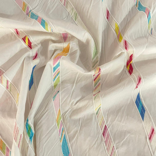 Cotton Embroidered Stripe Fabric OSCP475