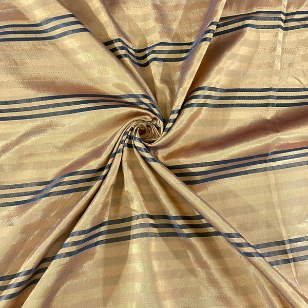 Black & Honey Golden Stripes On Poly Taffeta