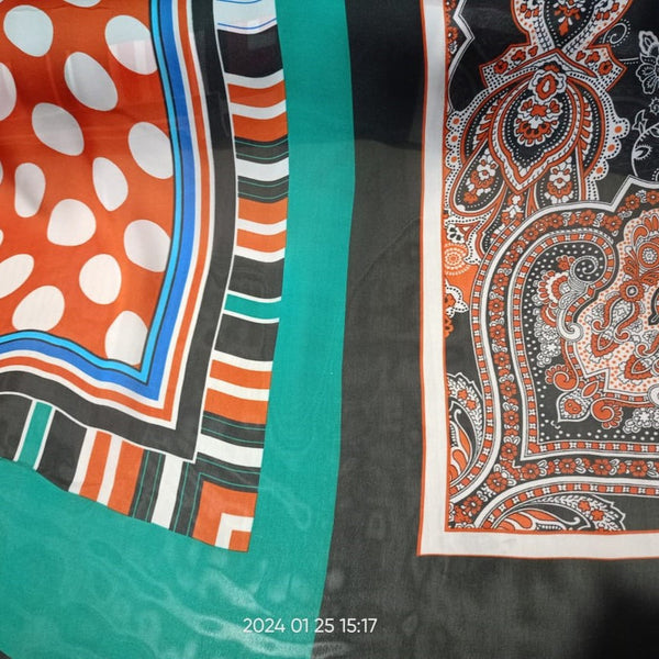 Green Base Panel Print On Habutai Satin HSPS45