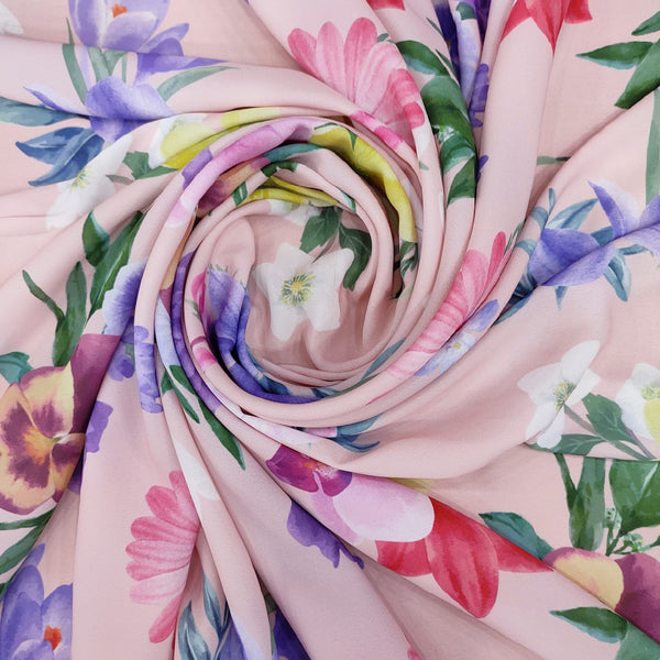 Multi Flower Garden Print On Royal Georgette RGPA60