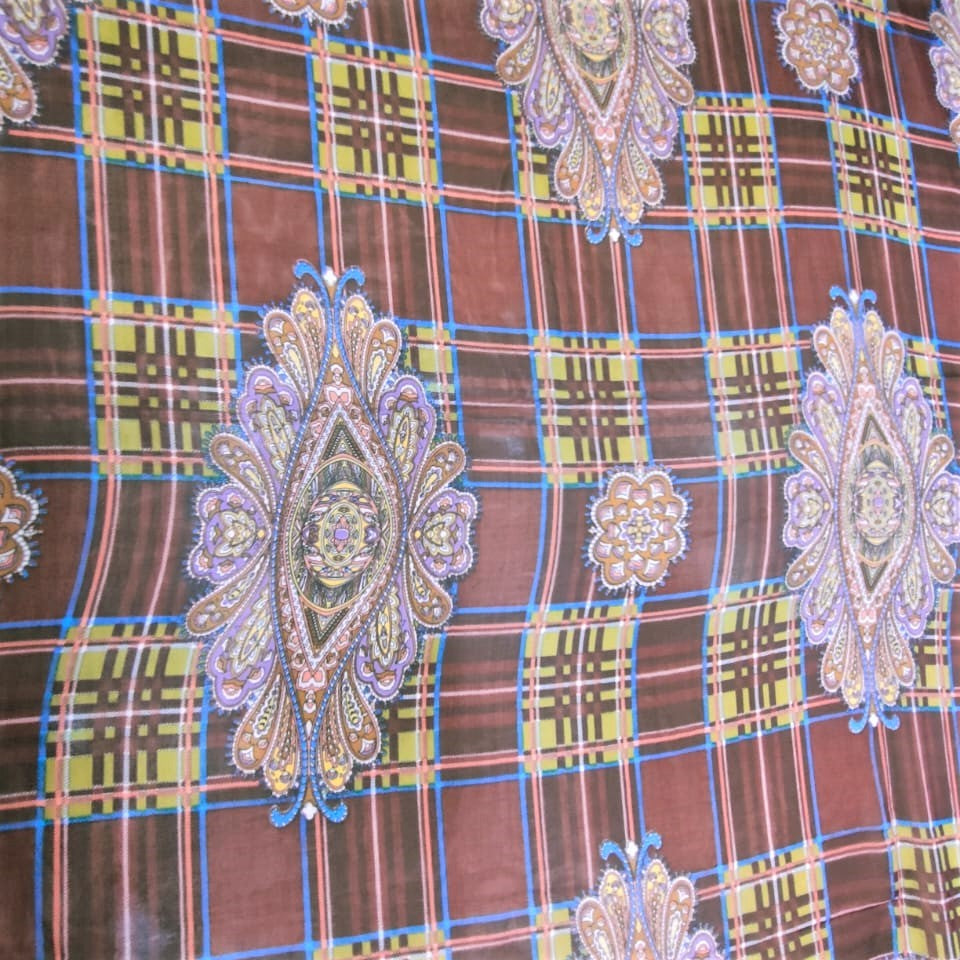 Brown Checks Print On Silk Chiffon-SCPS127