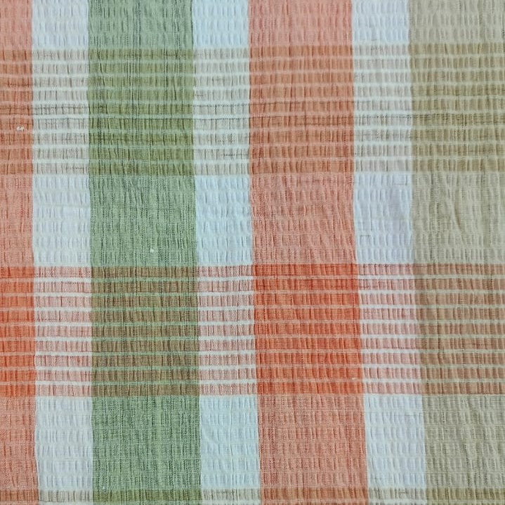 Cotton  Orange Green  Seersucker Stripe Y/D Fabric SYDS09