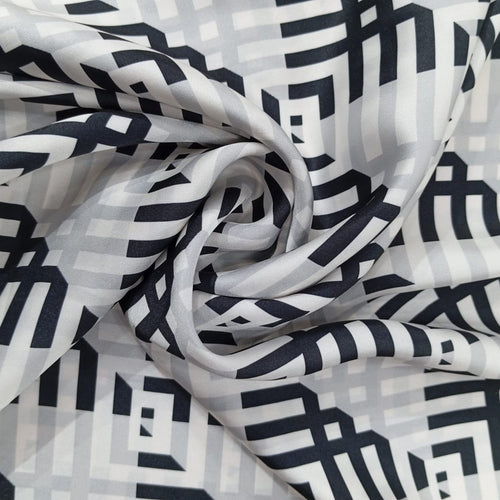 Black & White Abstract Print On Korean Satin KSPB22