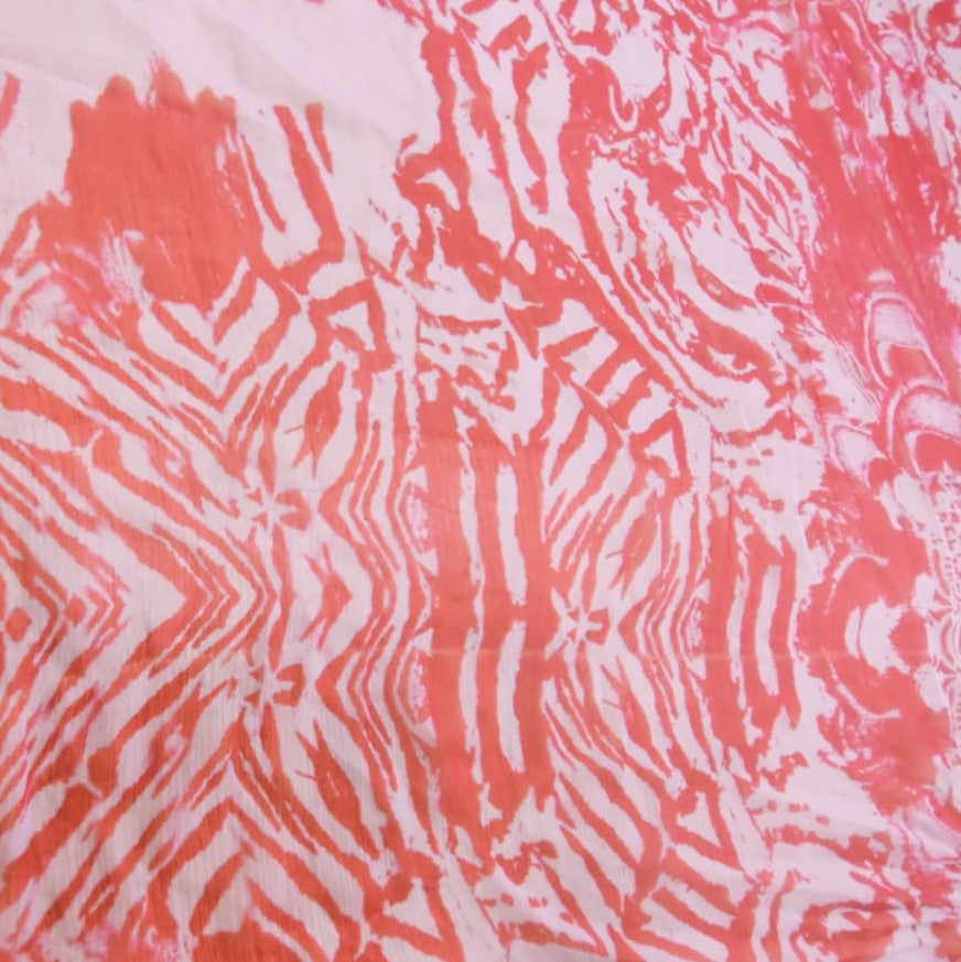 Red Chevron Absract Print On Crush Silk Chiffon-CSCP05