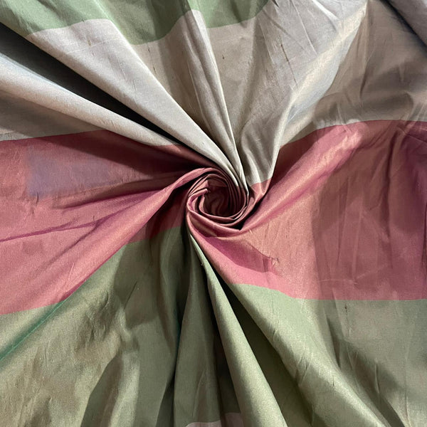 Dupion Silk -Rust & Green & Gold-Stripes