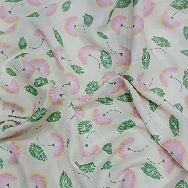 Pink & Green Leaf Print On Royal Georgette RGPL58