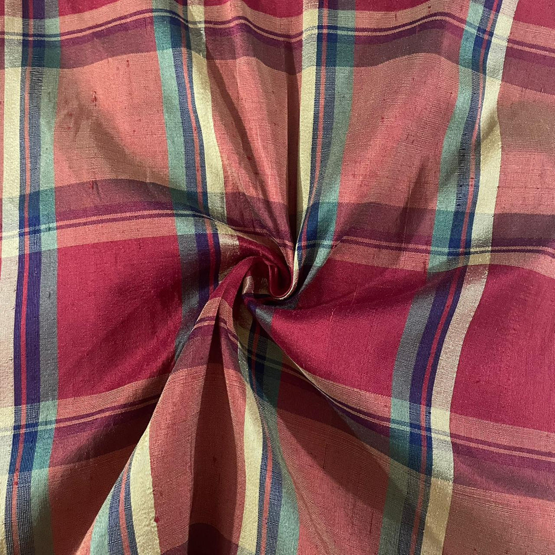 Dupion Silk -Maroon & Green & Mustard-Check
