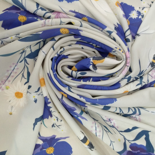 White Base Blue Flower Print On Royal Georgette RGPA52