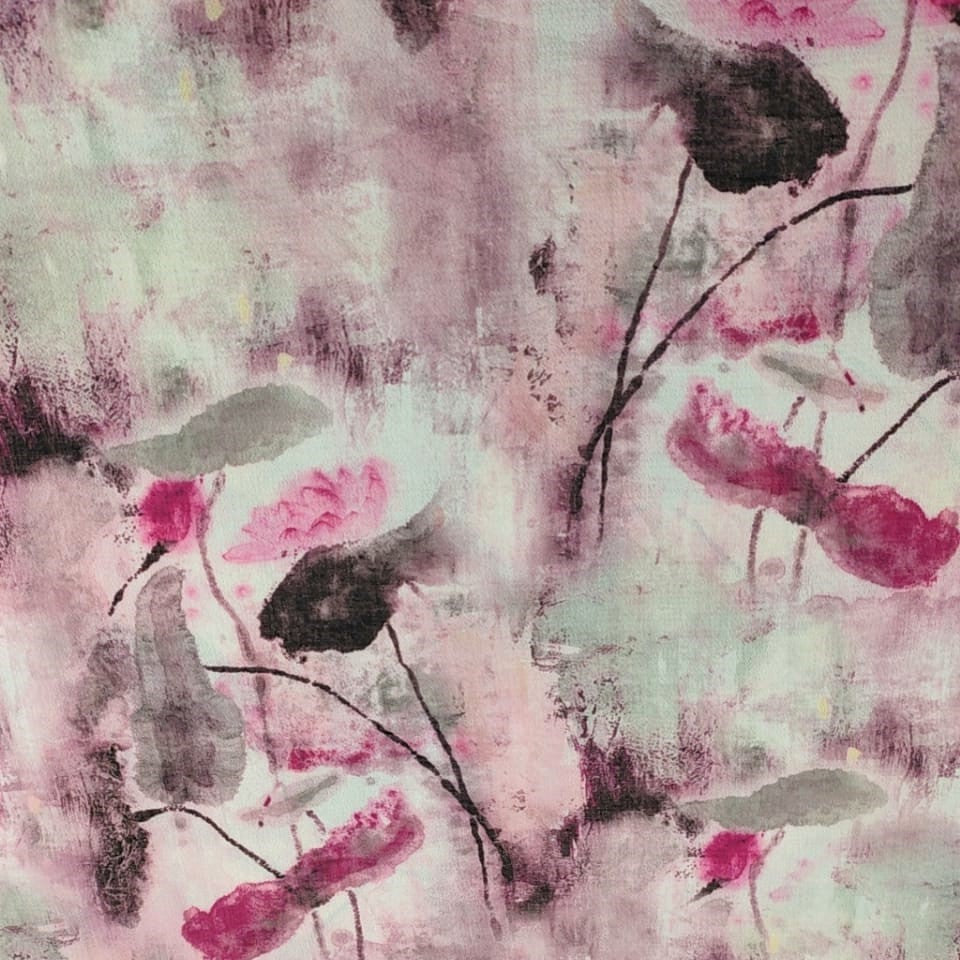 Water Brush Effect (Pink) Print On Snake Crepe SCPS15