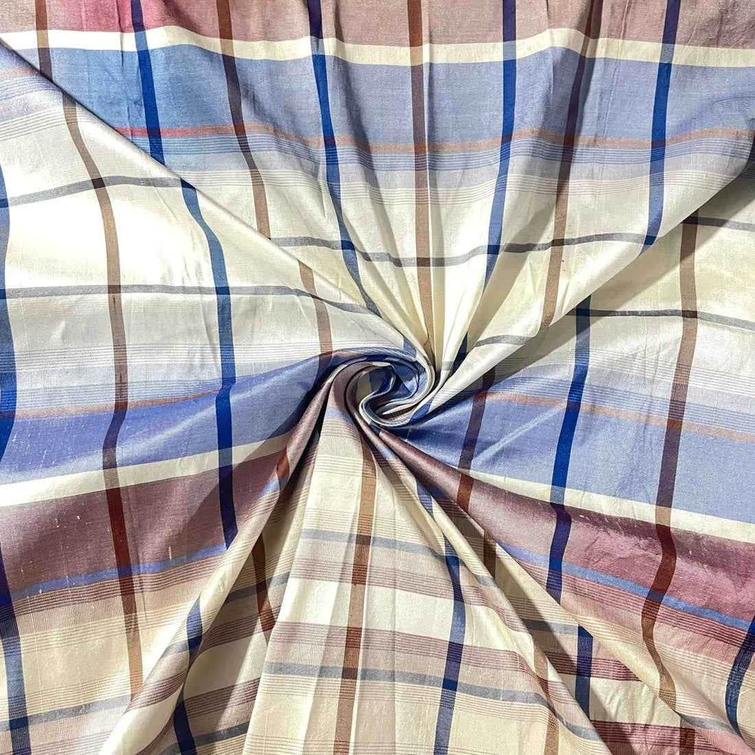 Dupion Silk -White & Blue-Check