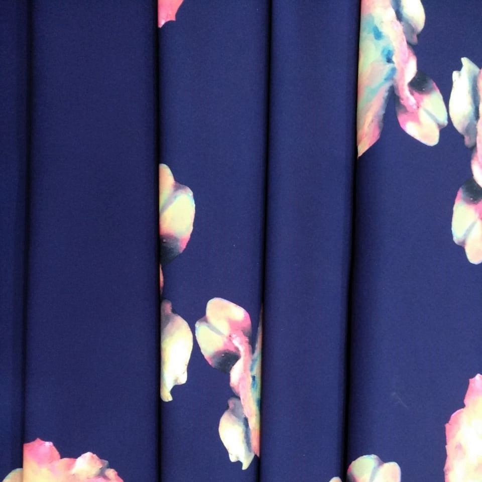 Fierce Flower (Blue) Print On Banana Crepe BCPS10