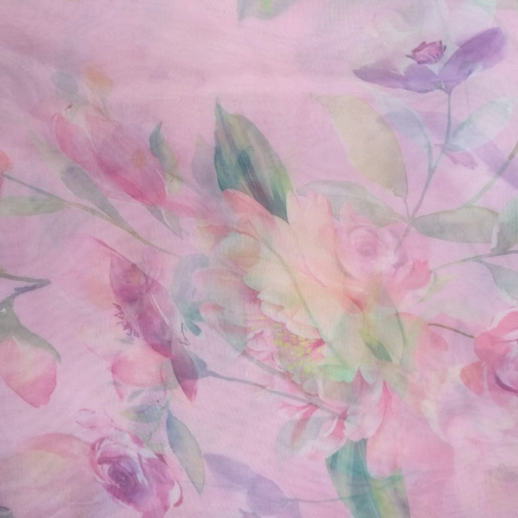 Pink Base Floral Print On Organza-ORPA50