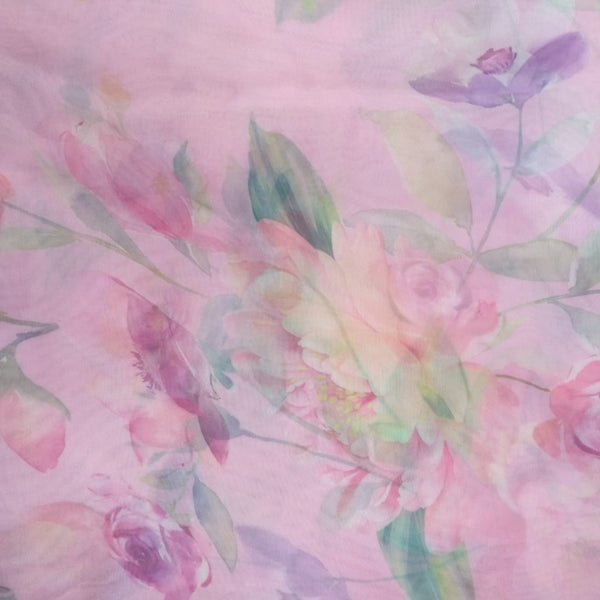 Pink Base Floral Print On Organza-ORPA50