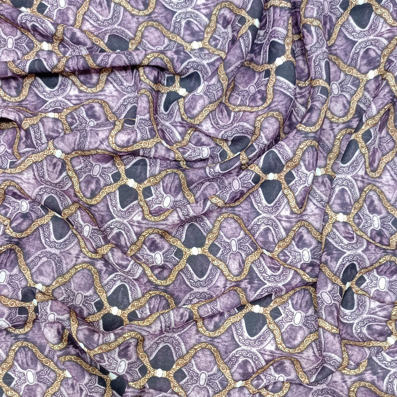 Ogee Pink Print On Royal Georgette RGPB85