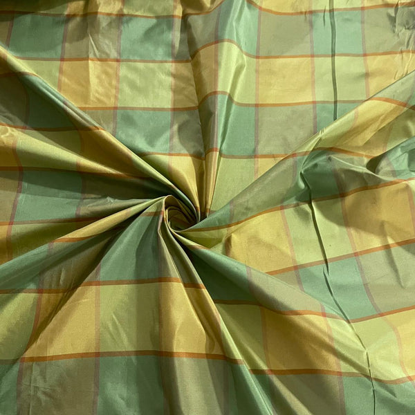 Silk Taffeta-Yellow & Green-Check