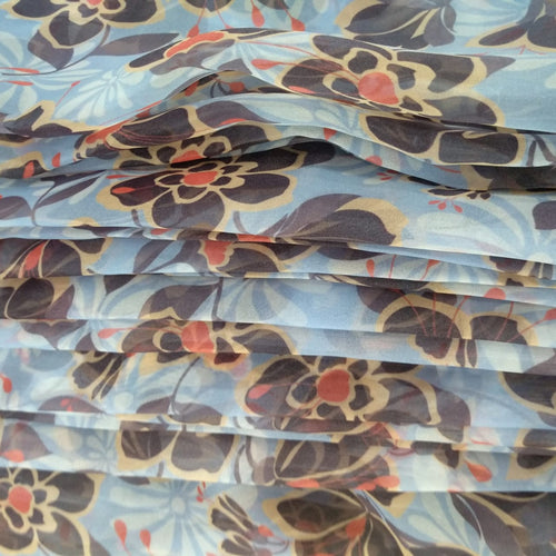 Brown Flower Print On Organza ORPA35