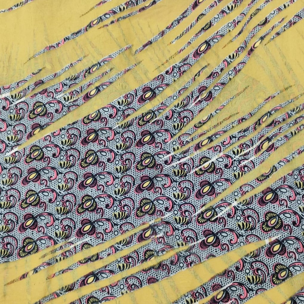 Yellow Print On Silk Satin Burnout