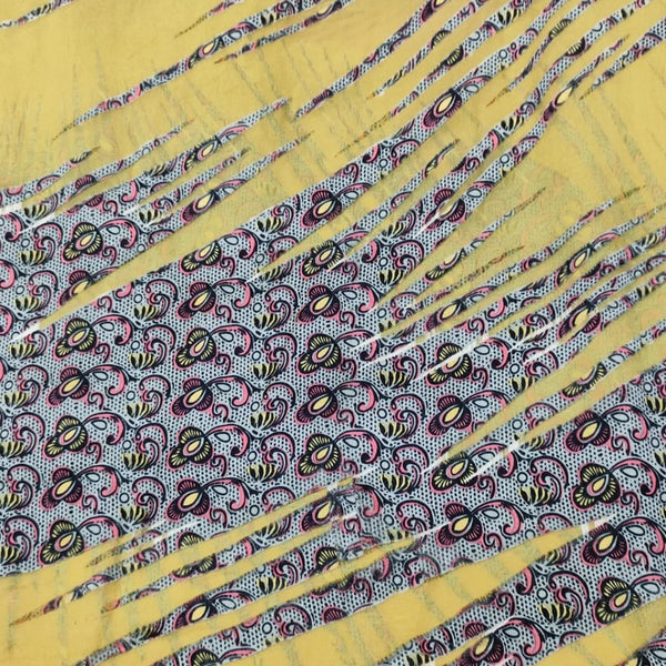 Yellow Print On Silk Satin Burnout
