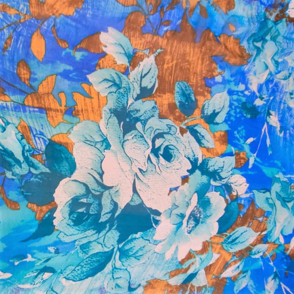 Ocean Floral Print On Silk Chiffon-SCPS175