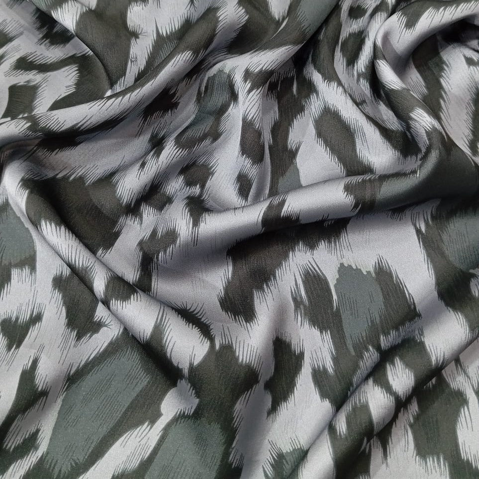 Grey & White Leopard Print On Korean Satin KSPB36