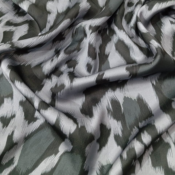 Grey & White Leopard Print On Korean Satin KSPB36