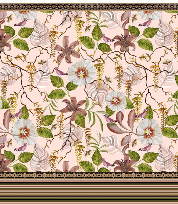 Border Garden Print On Korean Satin-KSPB130