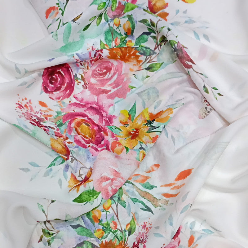 White Base Floral Print On Royal Georgette RGPA07