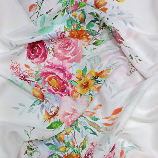 White Base Floral Print On Royal Georgette RGPA07