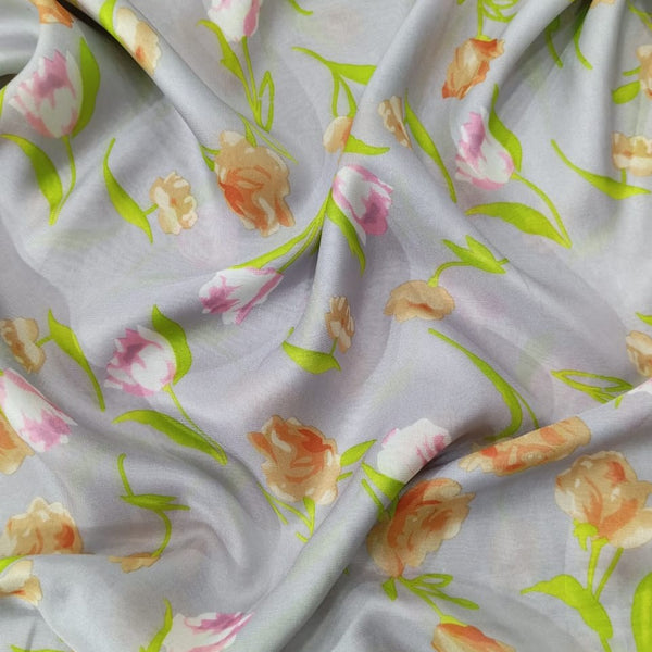 Creamy Base Flower Print On Habutai Satin HSPS71