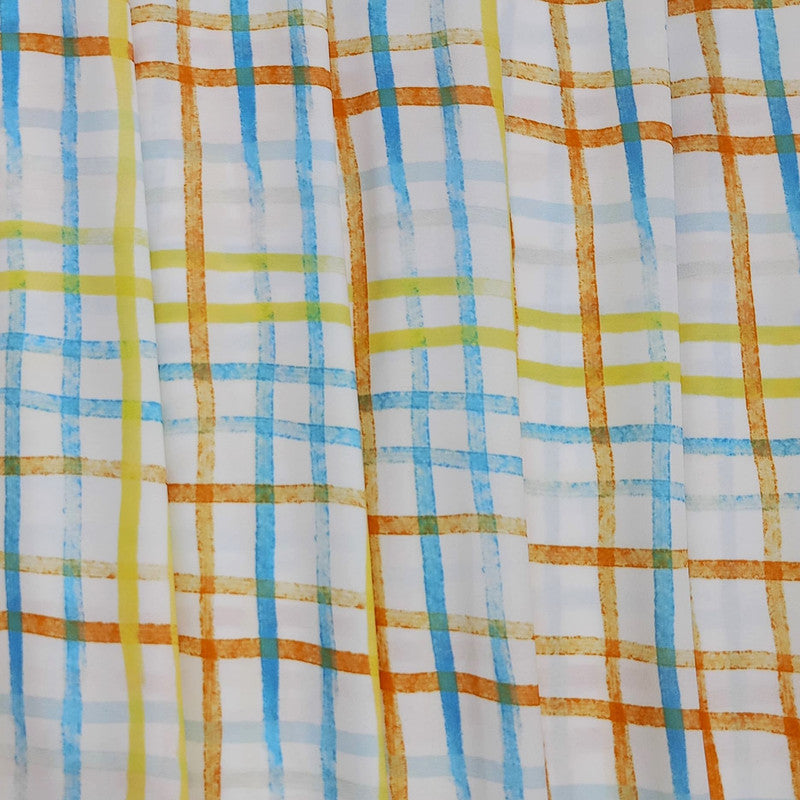 Rainbow Check Print On Royal Georgette RGPB108