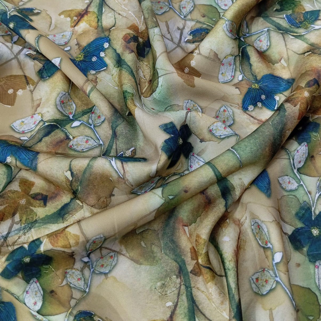 Chrome Satin Floral Print Fabric CSPB08