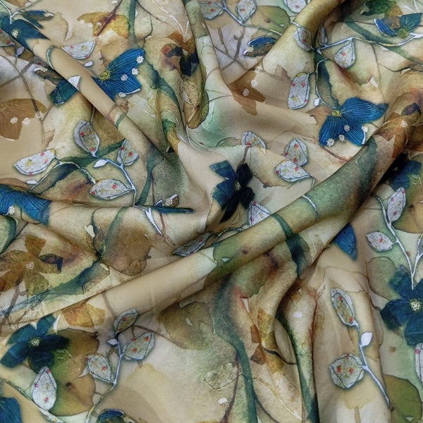 Chrome Satin Floral Print Fabric CSPB08