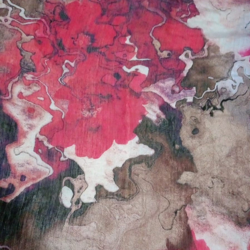 Red & Brown Abstract Print On French Rayon FRPS08