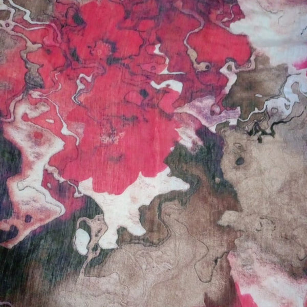 Red & Brown Abstract Print On French Rayon FRPS08